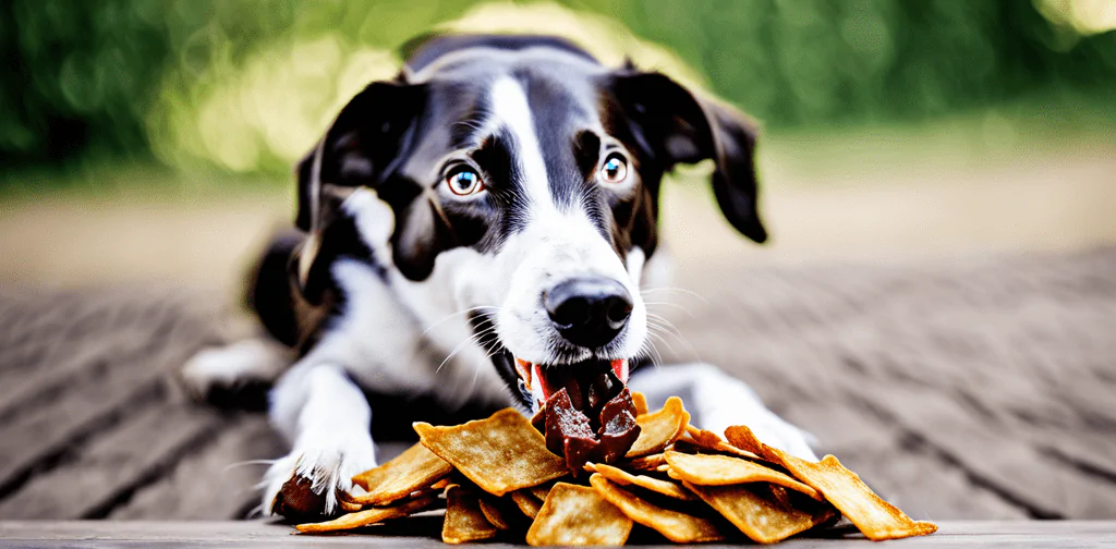 dog eating dehydrated liver chips