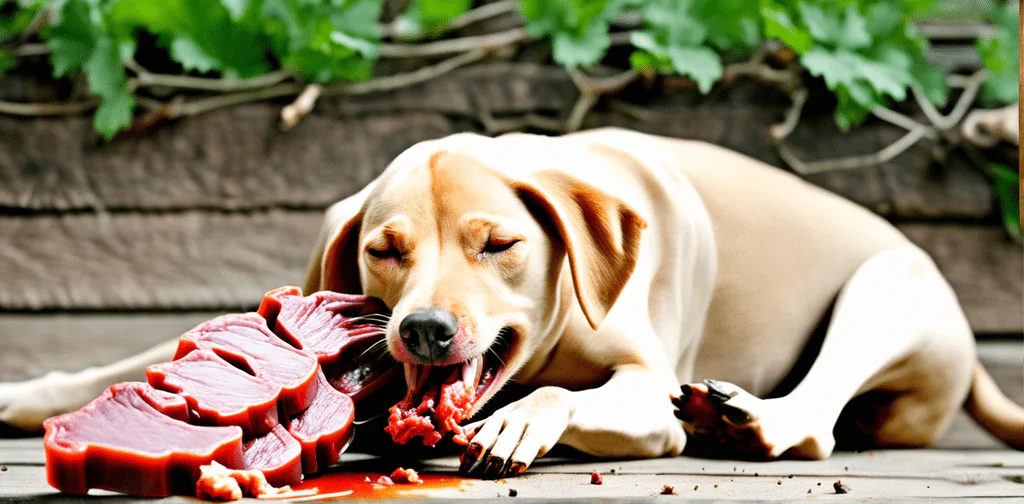 Dog eating organ meat