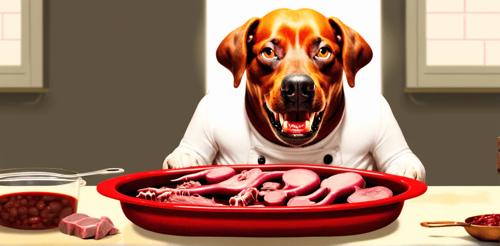 dog eating organ stew